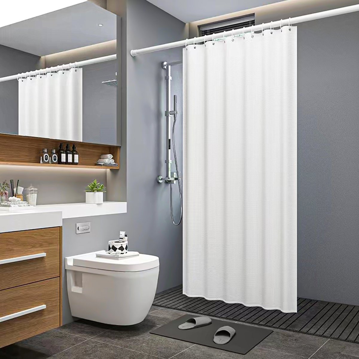 Praktyczna poliestrowa zasłona prysznicowa w kolorze białym - 180 x 200 cm - Zabezpiecza łazienkę przed zachlapaniem podczas kąpieli pod prysznicem