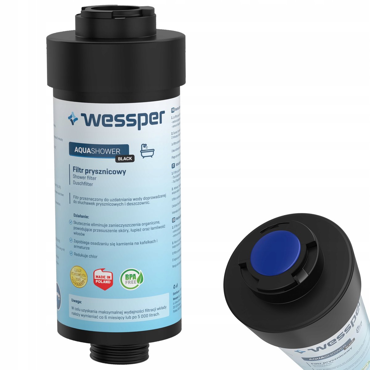 FILTR DO PRYSZNICA WESSPER AQUASHOWER CZARNY MAT