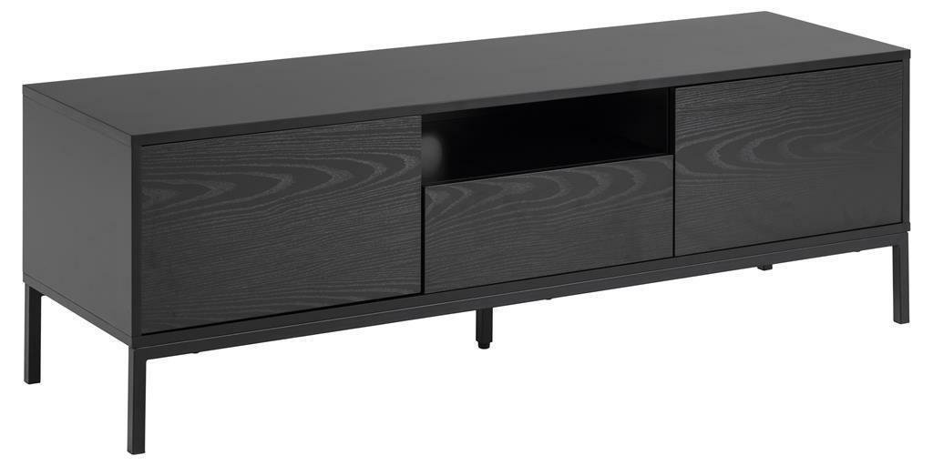 Czarna szafka pod TV w dekorze jesionu 140x45 cm Seaford – Actona