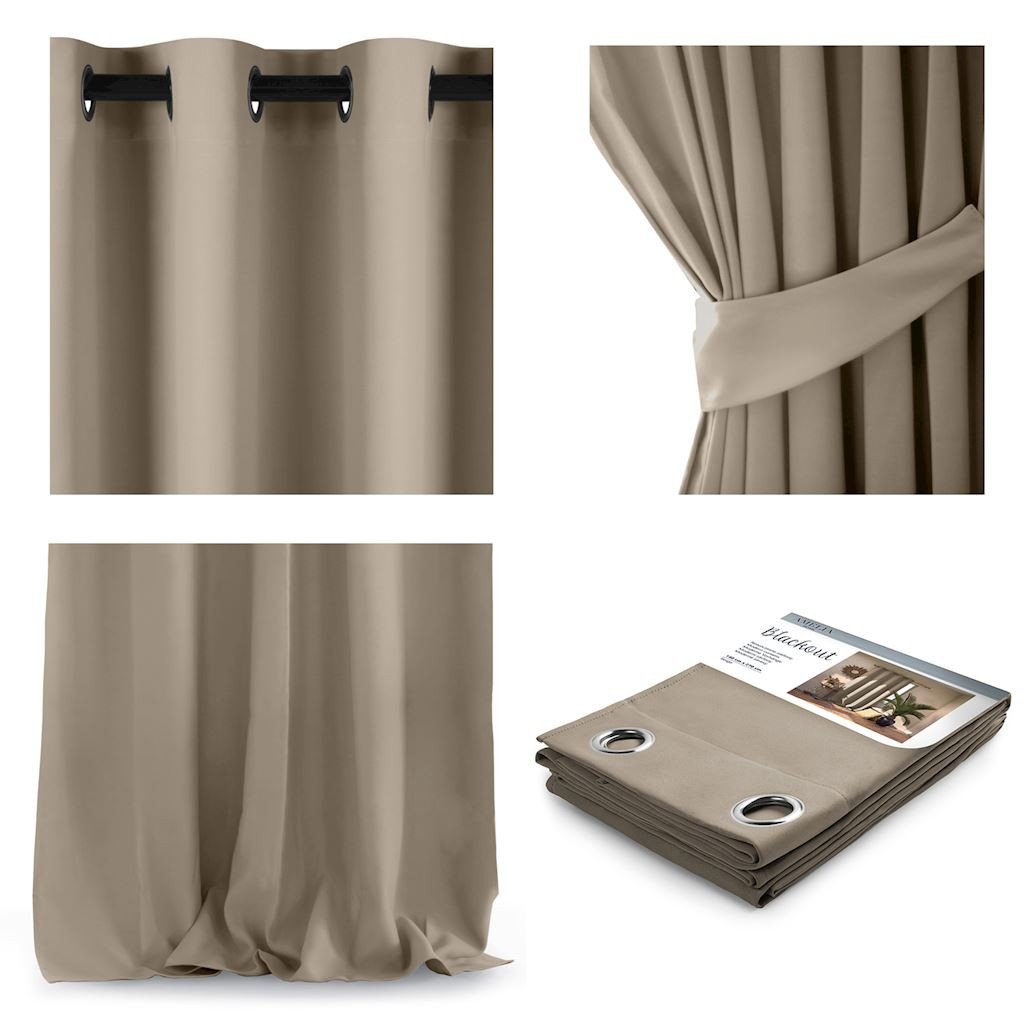 Amelia Home Zasłony zaciemniające 140x270 na przelotkach Blackout grube beżowe BLACKOUT/EYE/BE/270