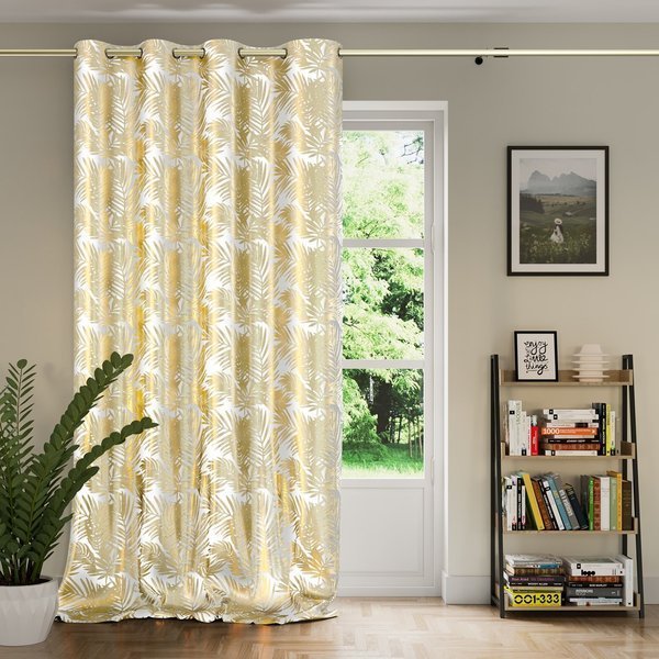 AmeliaHome Zasłona Velvet Golden Leaves biały, 140 x 245 cm