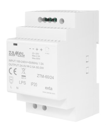 Zasilacz LED na szynę DIN 24V 60W DC TH-35 TYP: ZTM-60/24 ZAMEL