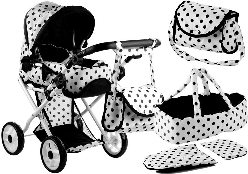 Lean Toys Wózek dla lalek Alice głęboki, nosidło, torba, pościel