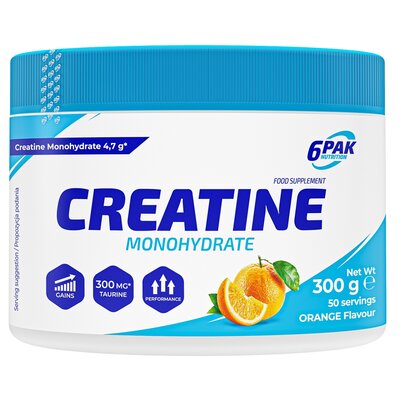 6PAK Creatine Monohydrate 300 g Jar Orange (5902811814591)