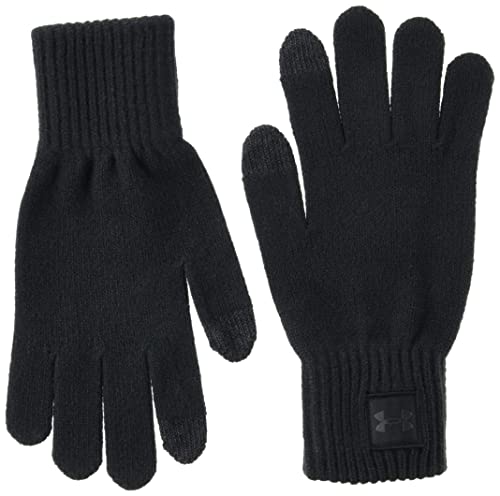 Under Armour Męskie rękawice termiczne UA Halftime, super miękkie, prążkowane rękawiczki termiczne, odprowadzające pot rękawice sportowe z technologią ekranu dotykowego, czarne, S/M