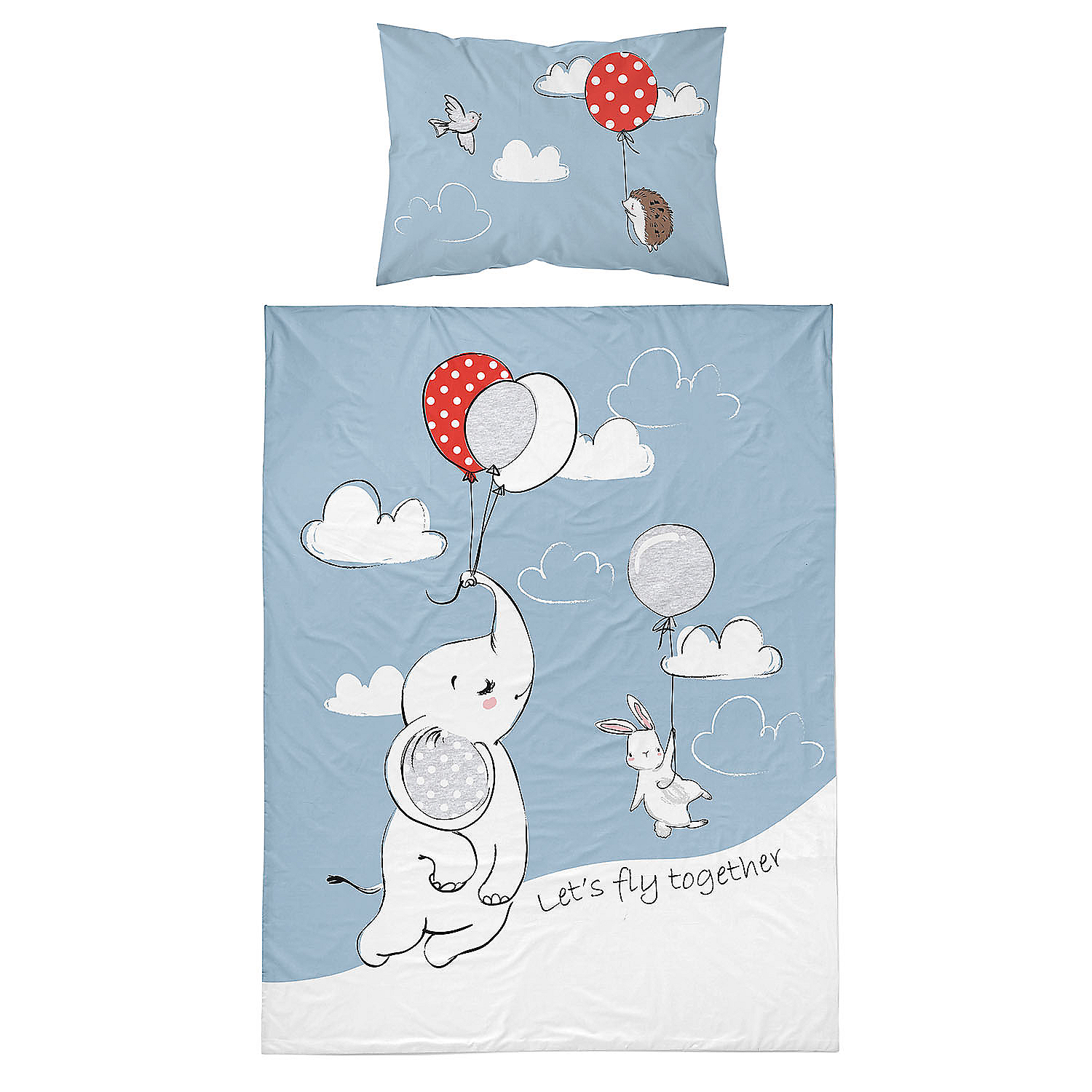 Pościel niemowlęca, słoń z balonikiem, 90 x 120 cm, niebieska
