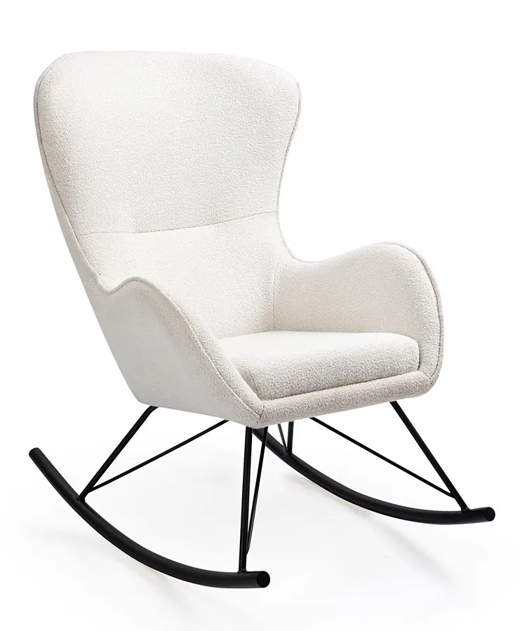 Biały fotel bujany z tkaniny boucle B9-R75