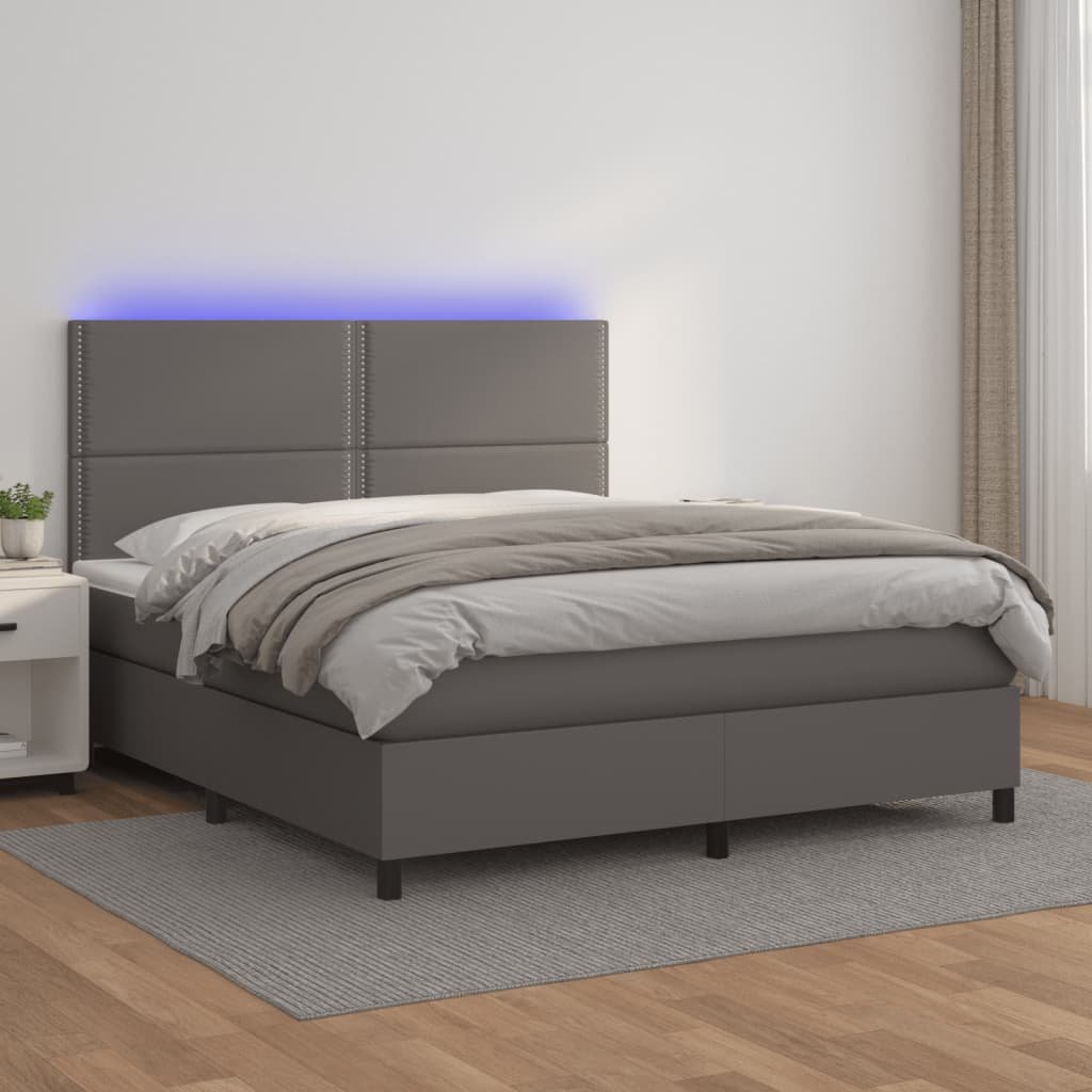 Lumarko Łóżko kontynentalne z materacem i LED  szara ekoskóra 140x190cm