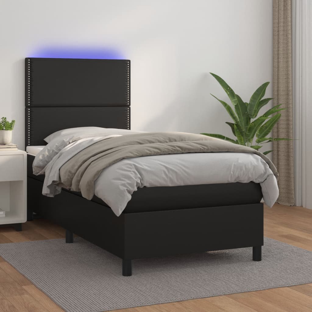 Lumarko Łóżko kontynentalne z materacem i LED czarna ekoskóra 100x200cm