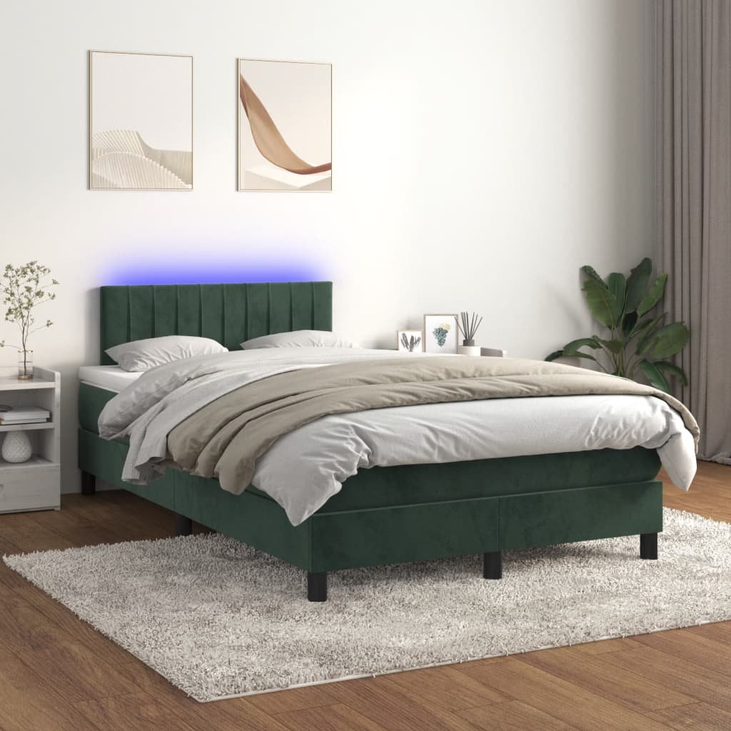 Lumarko Łóżko kontynentalne z materacem i LED zielony aksamit 120x200cm