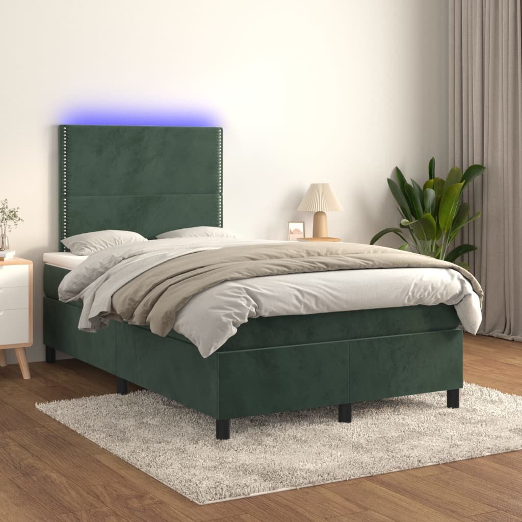Lumarko Łóżko kontynentalne z materacem i LED zielony aksamit 120x200cm