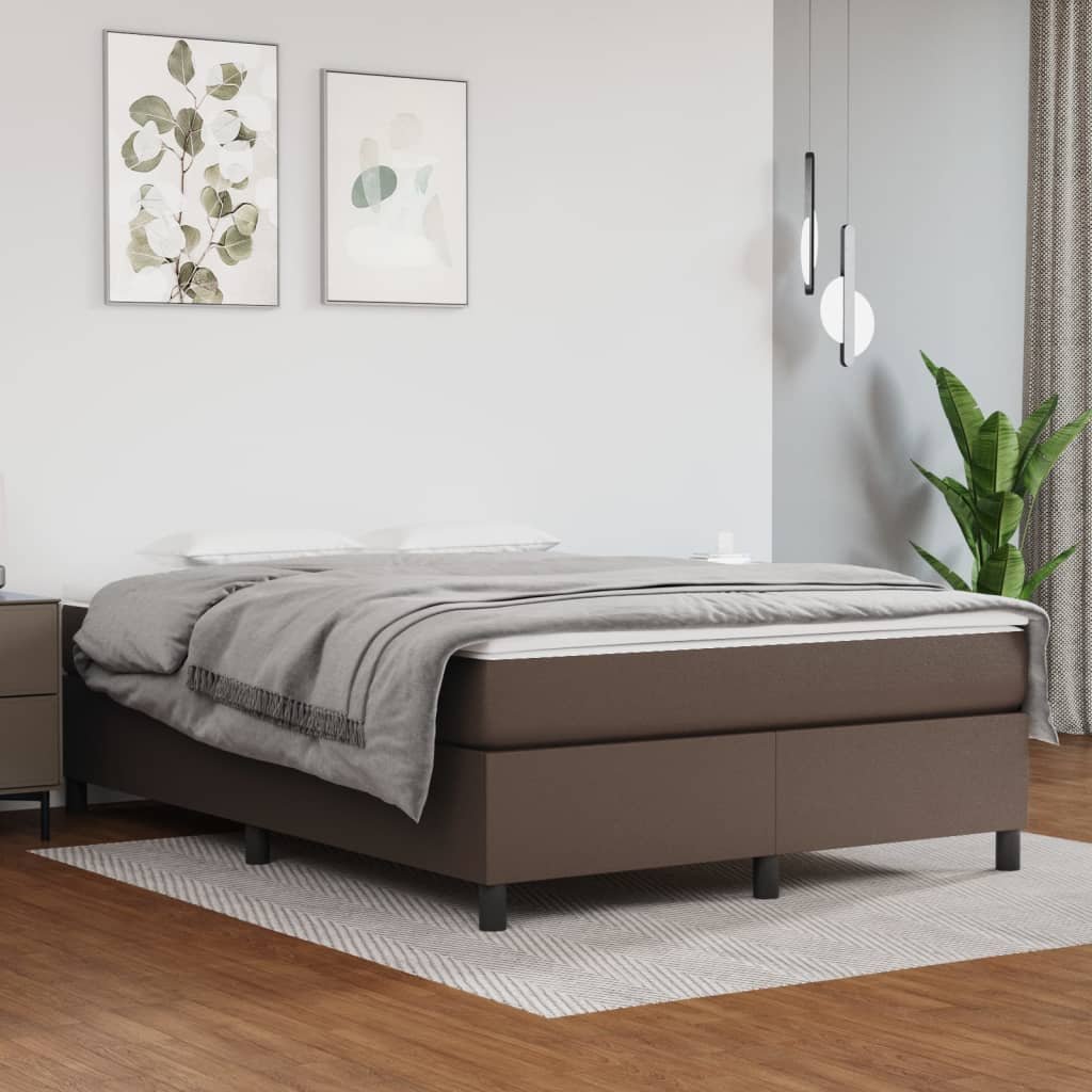 Lumarko Łóżko kontynentalne z materacem  brązowe  ekoskóra 140x190 cm