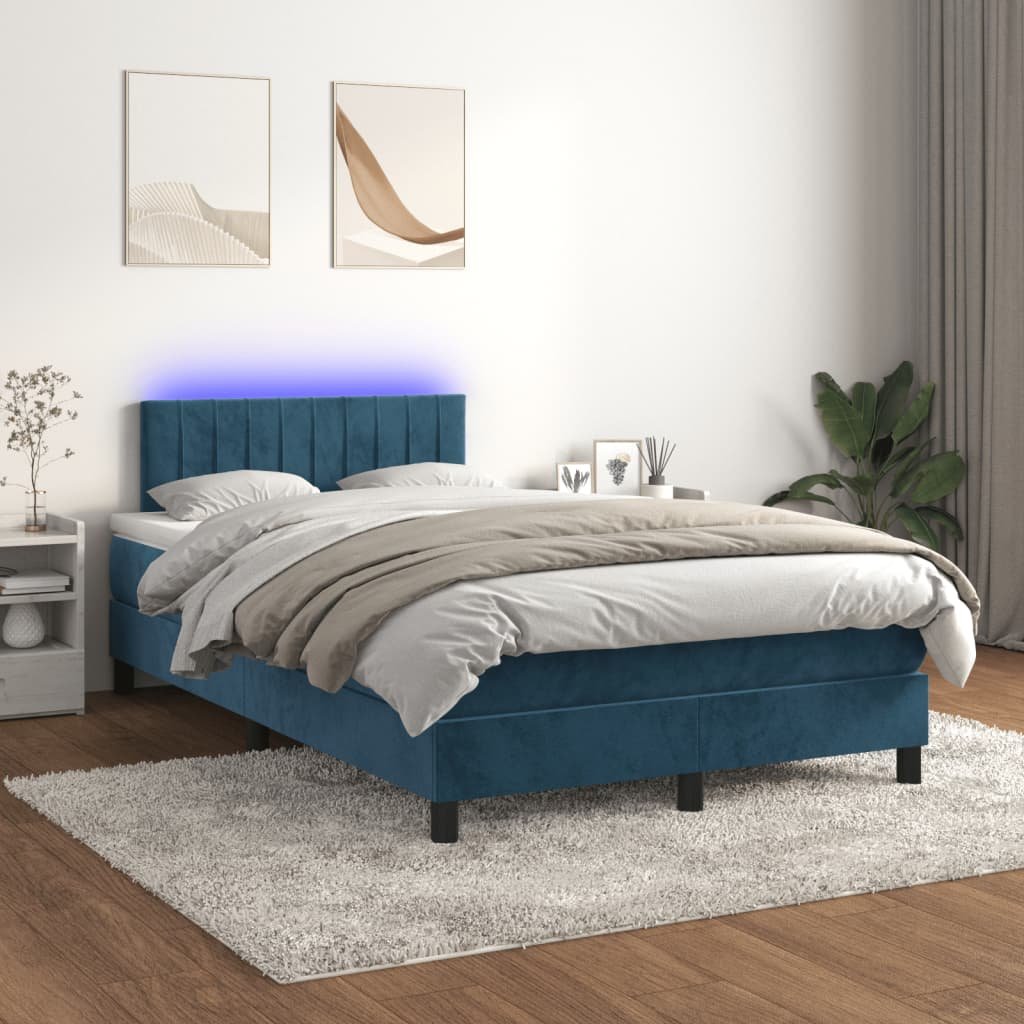 Lumarko Łóżko kontynentalne, materac i LED, niebieski aksamit 120x200cm