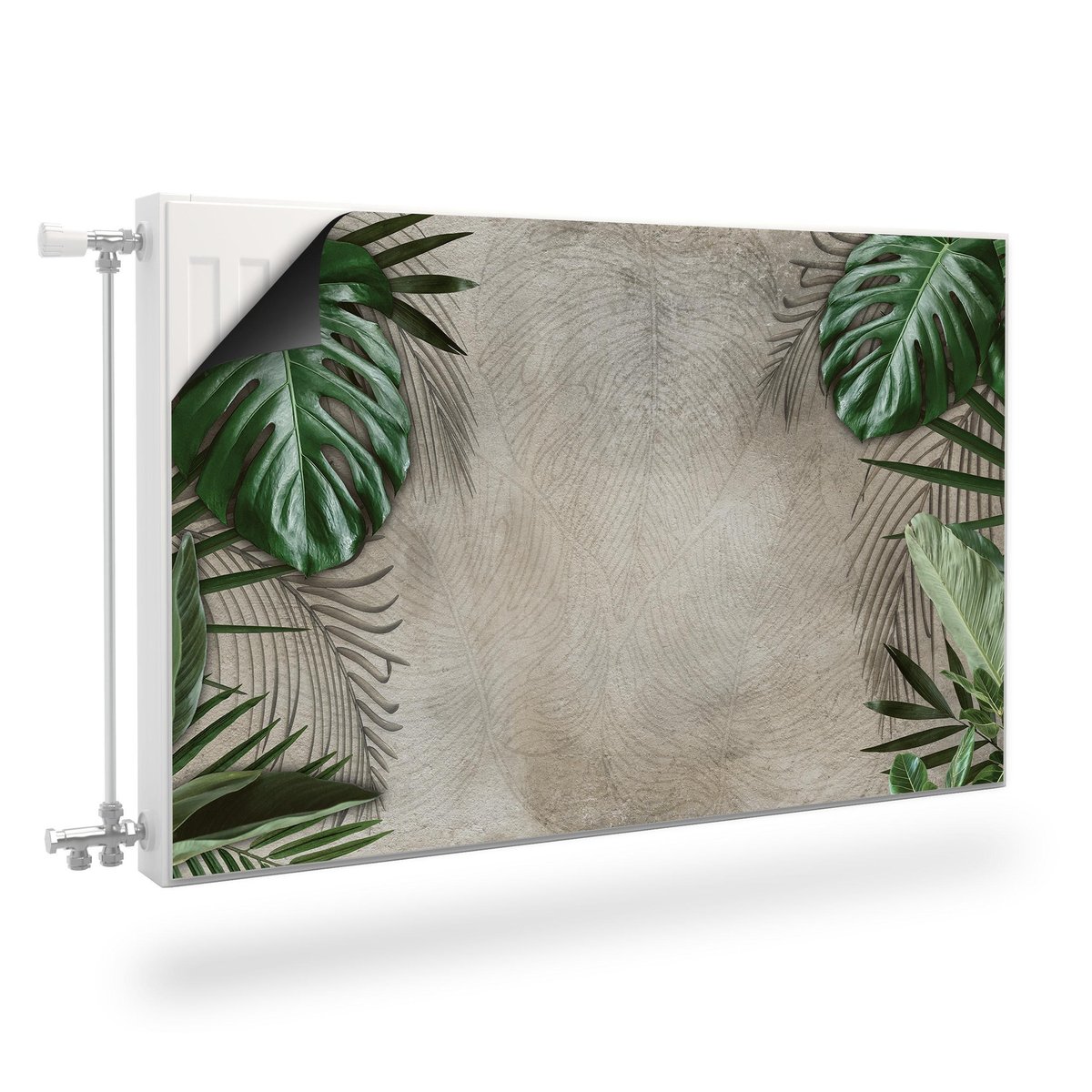 MAGNETYCZNA Osłona Kaloryfera Beton Liście TROPIKALNE 80cm x 60cm