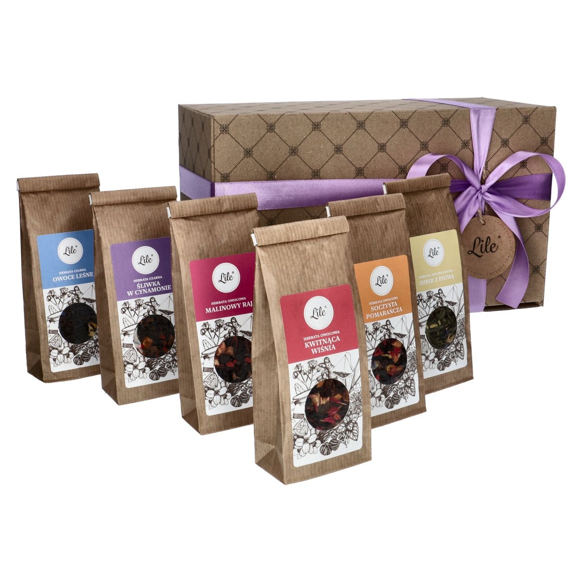 Zestaw sześciu herbat w eleganckim pudełku prezentowym Lile Tea LI-069G