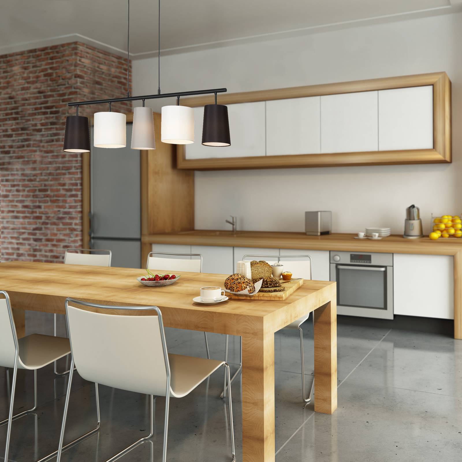 Briloner Żyrandol Shades z pięcioma kloszami z tkaniny