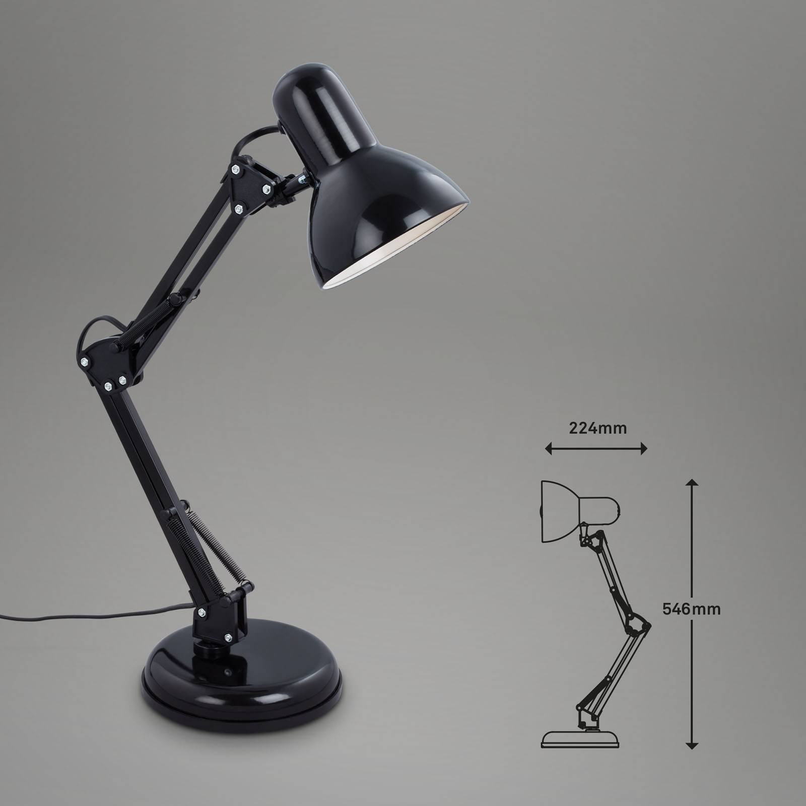Briloner Lampa biurkowa Pixa, regulowana, E14, czarna