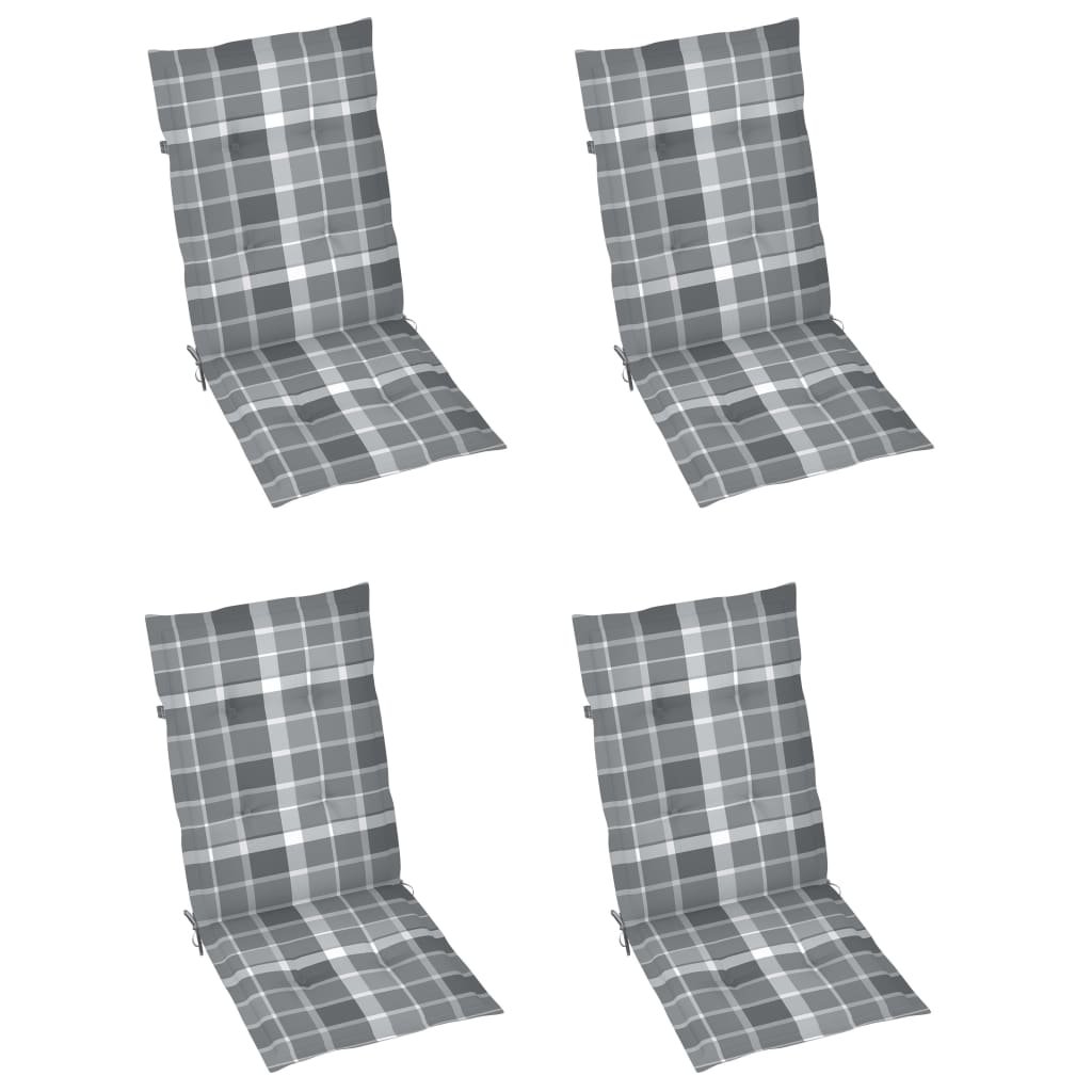 vidaXL Poduszki na krzesła ogrodowe 4 szt. szara krata 120x50x4 cm  314129