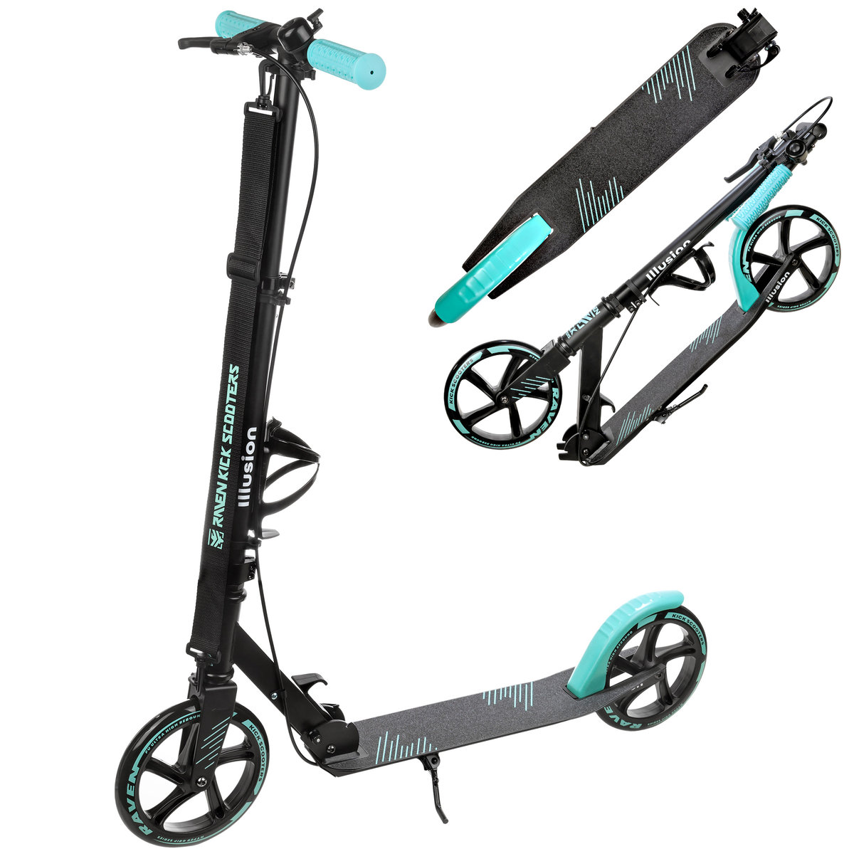 Hulajnoga Raven Illusion Mint z hamulcem dzwonkiem i uchwytem na bidon