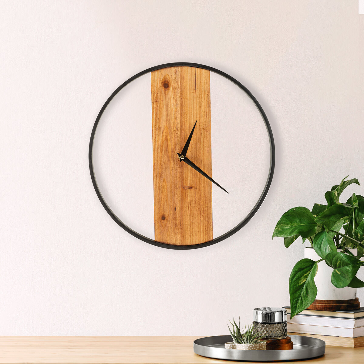 Zegar ścienny nowoczesny, duży 35x35, na ścianę drewniany