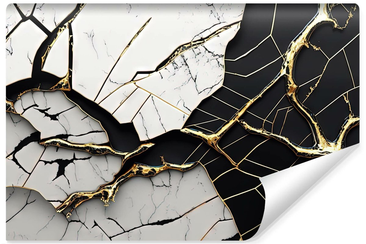 Fototapeta Do Biura ABSTRAKCJA Czarno-Biały Marmur Efekt 3D 405cm x 270cm