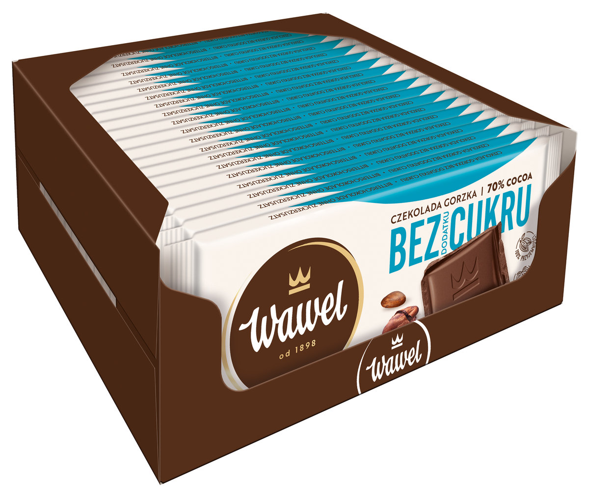 Display Czekolada Gorzka 70% Bez dodatku cukru Wawel 90g x 19 sztuk