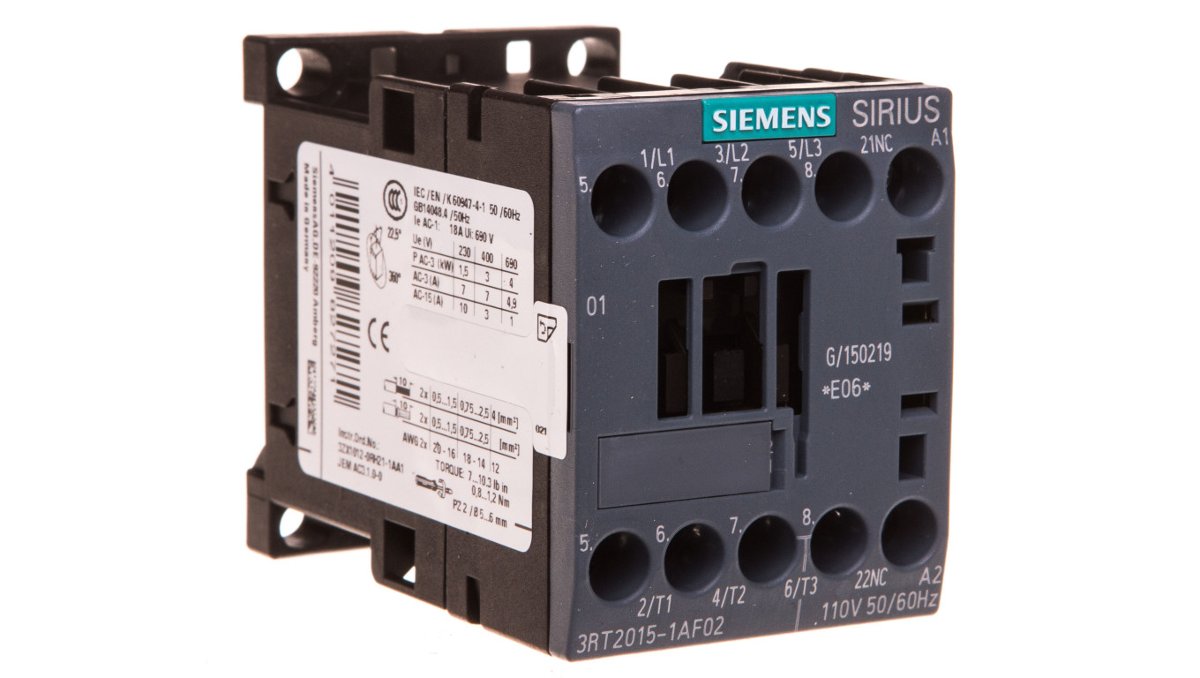 Siemens Indus.Sector stycznik 3rt2015  1 AF02 3 KW/400 V 1Ö stycznik 110 Vac moc do przełączania prądu przemiennego 4011209827271 3RT2015-1AF02