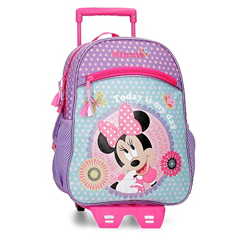 Disney Minnie Today is my Day Plecak z fioletowym wózkiem 27x33x11 cm Poliester 9.8L, Fioletowy, Talla única, Plecak z wózkiem