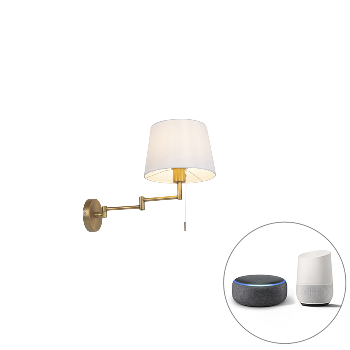 QAZQA Inteligentna lampa ścienna brązowa z białym kloszem z WiFi A60 - Ladas Deluxe