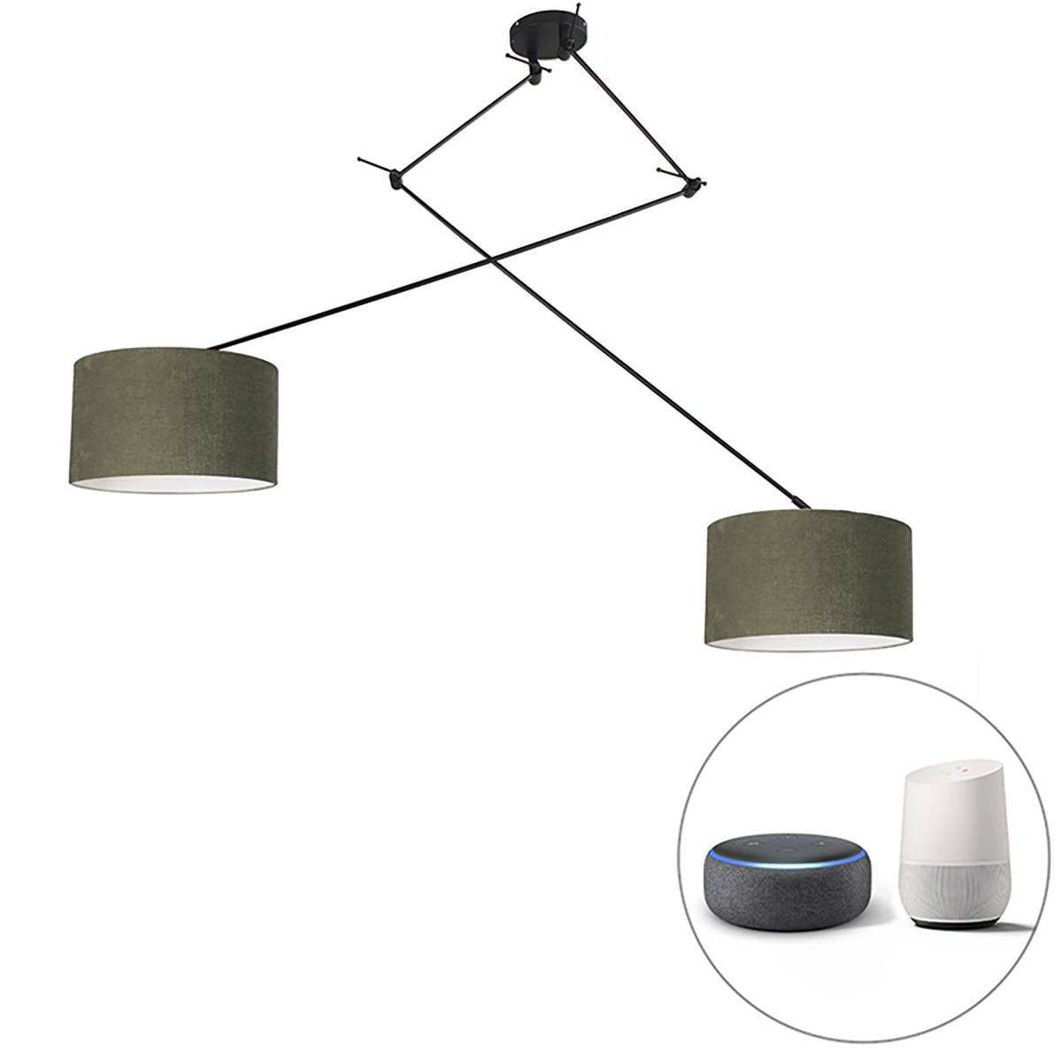 QAZQA Inteligentna lampa wisząca czarna z abażurem 35 cm zielona zawiera 2 Wifi A60- Blitz