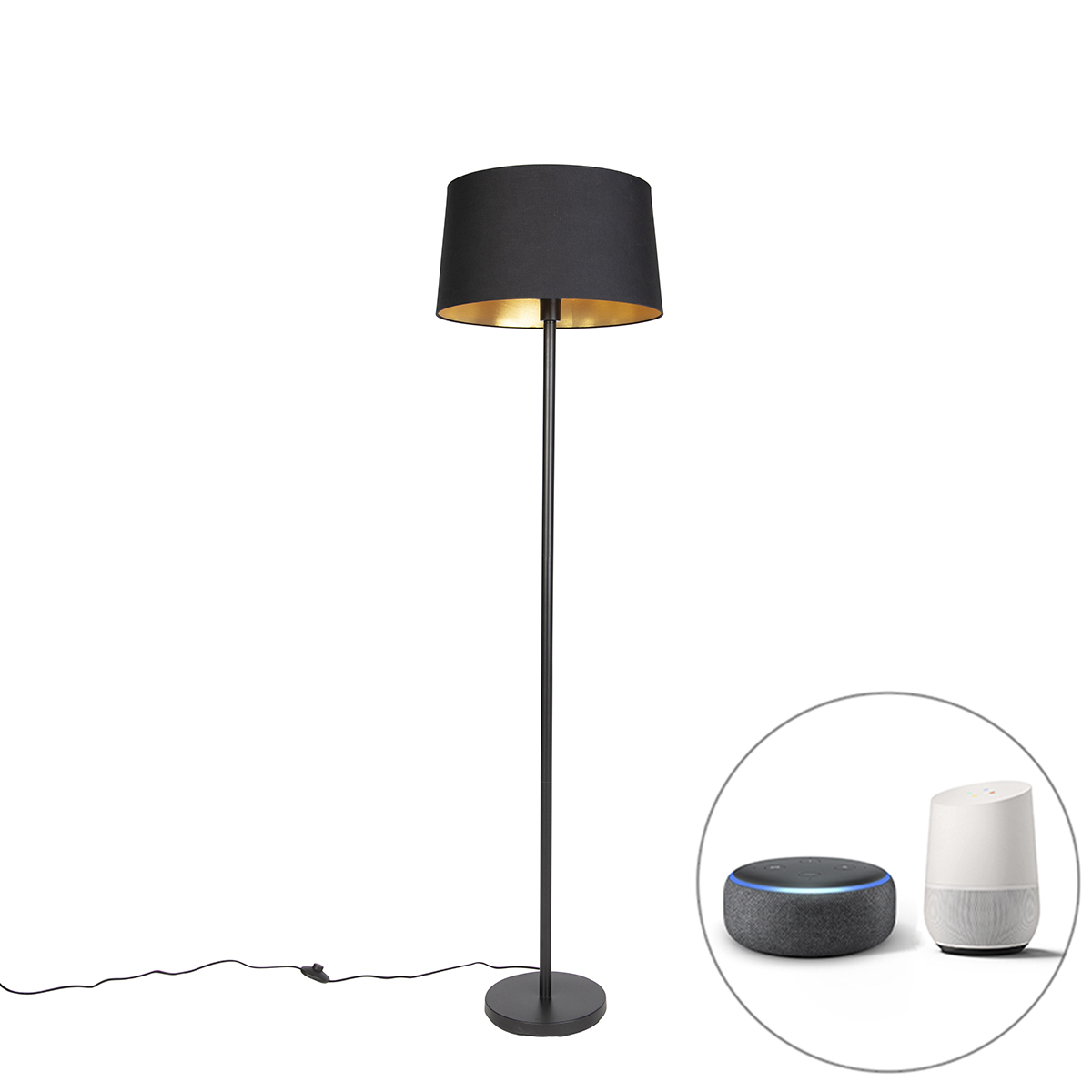 QAZQA Inteligentna lampa podłogowa czarna z czarnym kloszem 45 cm z Wifi A60 - Simplo