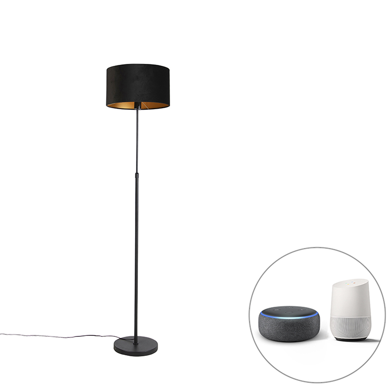 QAZQA Inteligentna lampa podłogowa czarna z welurowym abażurem 35 cm z Wifi A60 - Parte