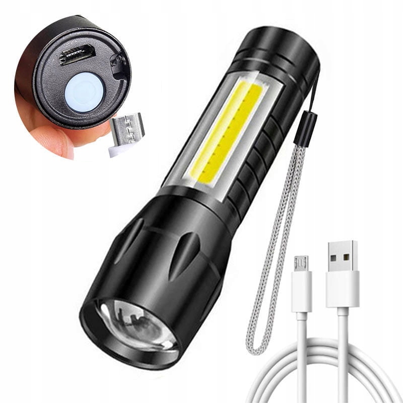 Latarka Taktyczna Kieszonkowa Mini Cree Cob Usb