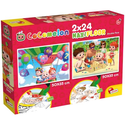 Lisciani Giochi CoComelon - Puzzle para nios a partir de 3 aos, 2 puzles de 24 piezas, 2 en 1 Doble Cara con reverso para colorear, Multicolor (91119)