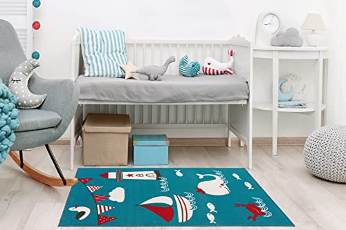 eCarpet Kids Dywan Sypialnia Pokój zabaw Pokój zabaw Pokój dziecięcy - SEA SAILING OCEAN BLUE - Play Collection 100cmx150cm