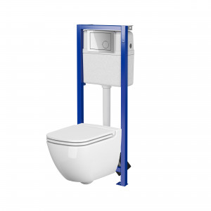 CERSANIT S701-732 Zestaw podtynkowy CASPIA miska 54cm + deska + stelaż + przycisk CHROM POŁYSK