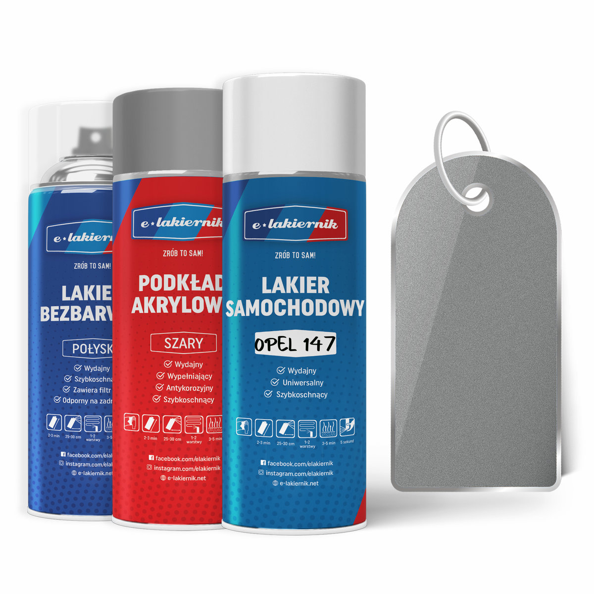 LAKIER SAMOCHODOWY + DODATKI ZESTAW SPRAY OPEL 147 Starsilber II