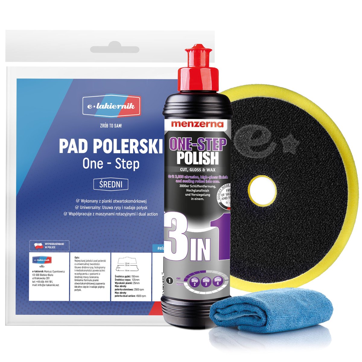 MENZERNA PASTA POLERSKA 3w1 250ml + PAD ŚREDNI ŻÓŁTY