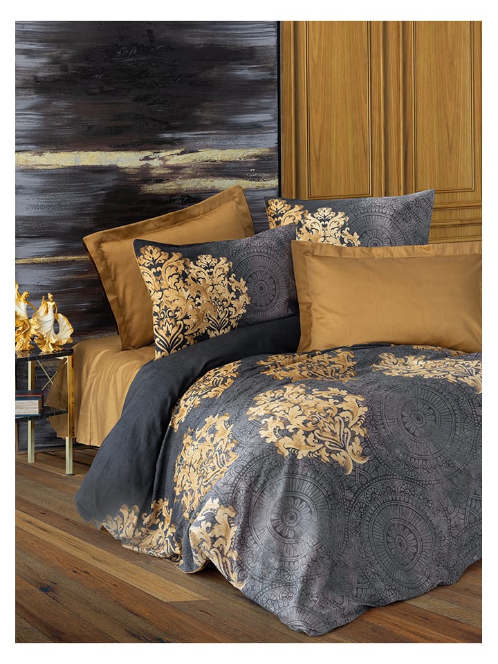 Elizabed Komplet pościeli satynowej w kolorze beżowo-szarym