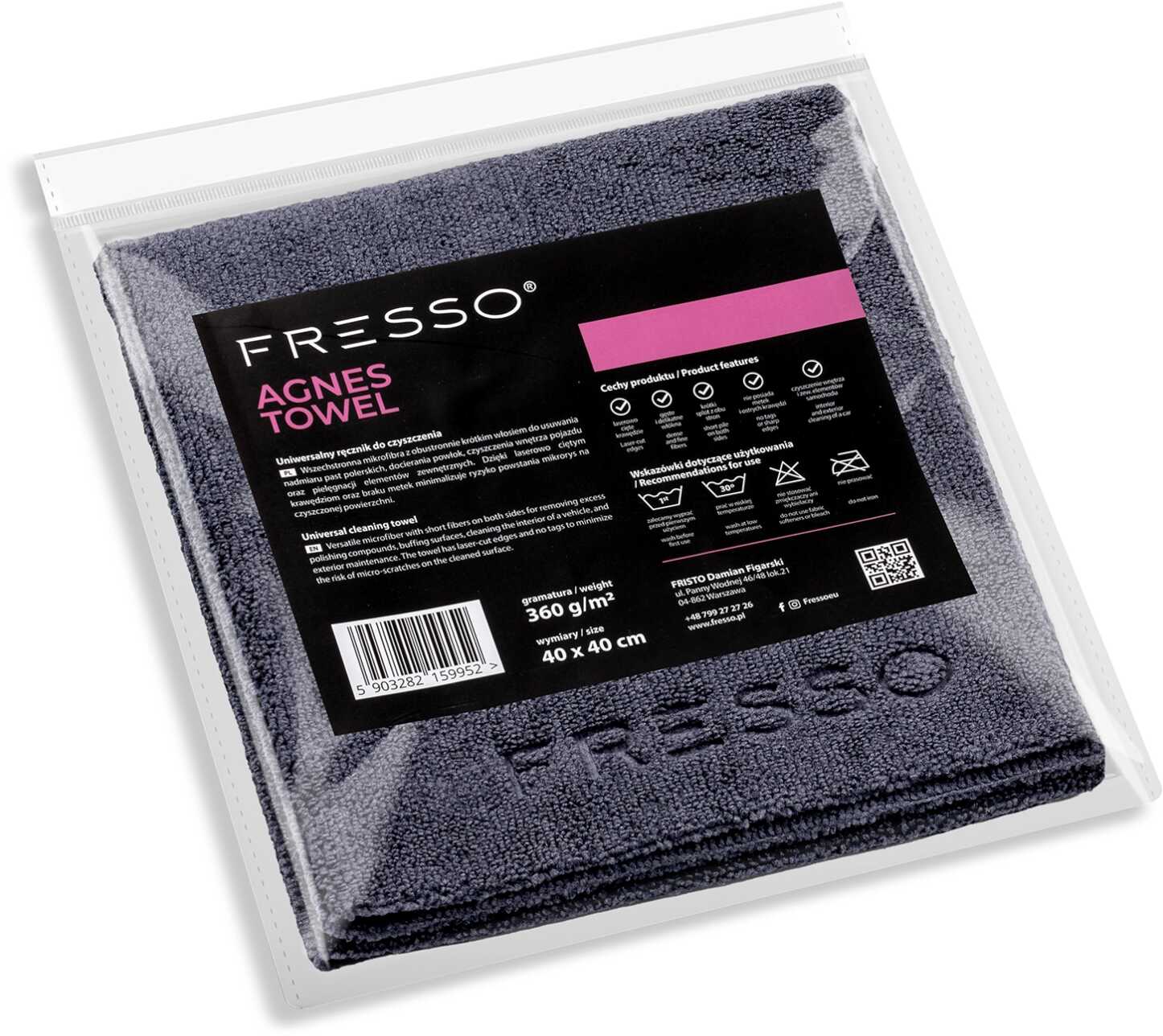 Fresso Agnes Towel - uniwersalna mikrofibra z krótkim włosiem, 360gsm, 40x40cm
