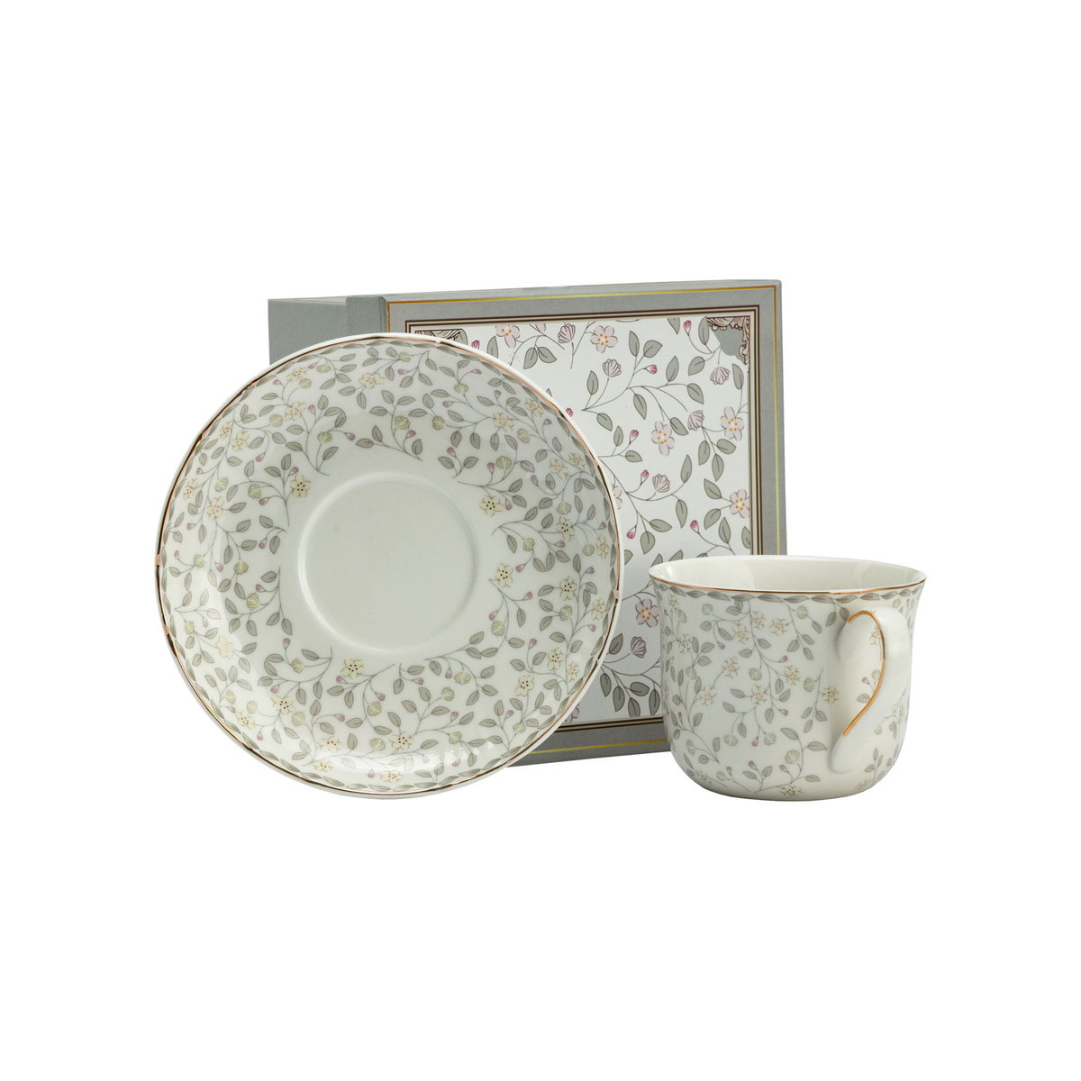 Marco Polo SJ Filiżanka Do Kawy I Herbaty Porcelanowa Ze Spodkiem Alice Biało-Szara 400 Ml