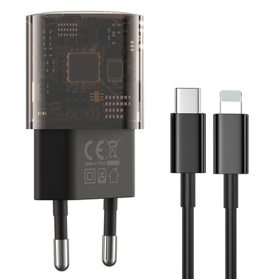XO Clear Ładowarka sieciowa CE05 PD 30W QC 3.0 18W 1x USB 1x USB-C dymiona + kabel USB-C -Lightning