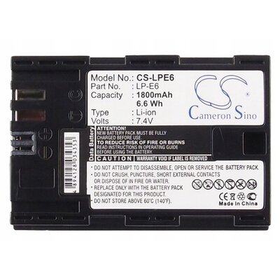 Cameron Sino Canon LP-E6 1800mAh 13.32Wh Li-Ion 7.4V