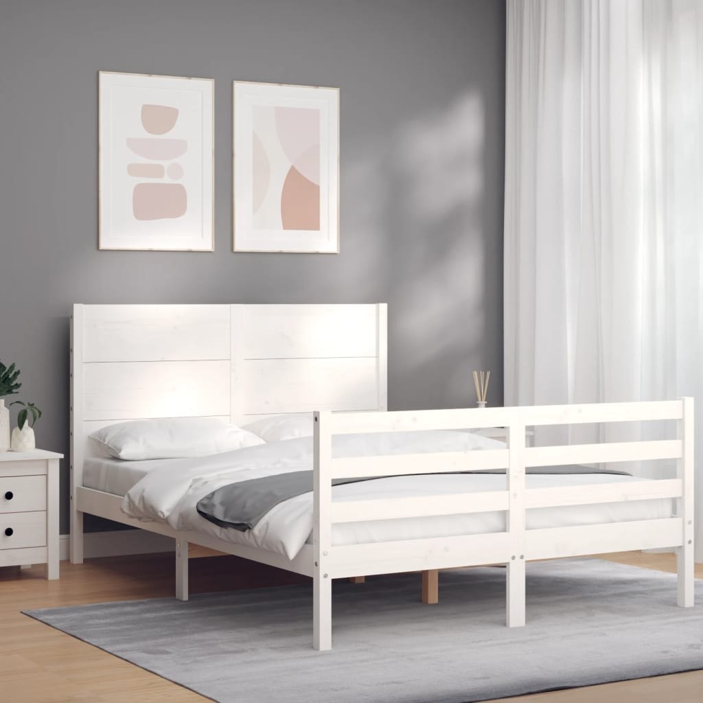 Фото - Ліжко VidaXL Rama łóżka z wezgłowiem, biała, 140x190 cm, lite drewno Lumarko! 