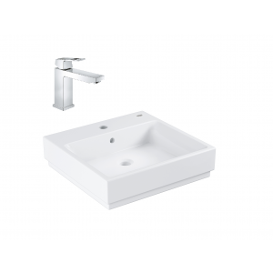 GROHE 3947400H + 23446000 CUBE CERAMIKA UMYWALKA WISZĄCA 50 CM + Eurocube - jednouchwytowa bateria umywalkowa - chrom