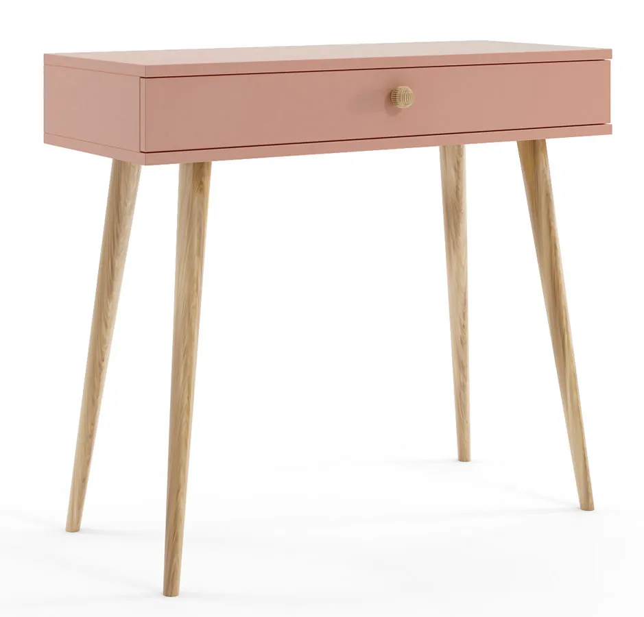 Elior Różowe biurko konsola z jutowym uchwytem B6-N17