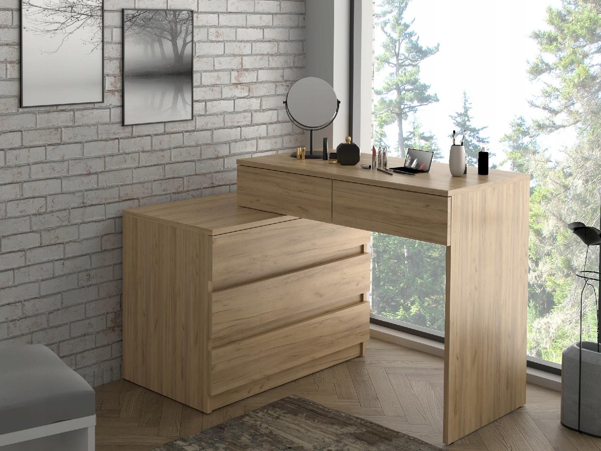 Narożne biurko komputerowe z komodą Omega (T2) dąb craft