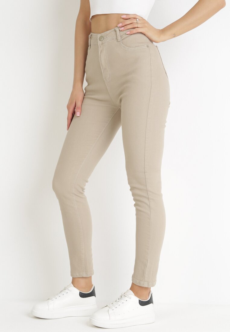 Beżowe Spodnie Slim z Wsuwanymi Kieszeniami Diksha