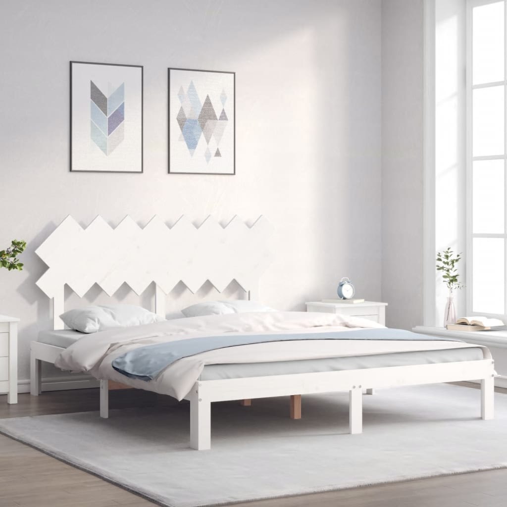 Rama łóżka z zagłówkiem, biała, 160x200 cm, lite drewno Lumarko!