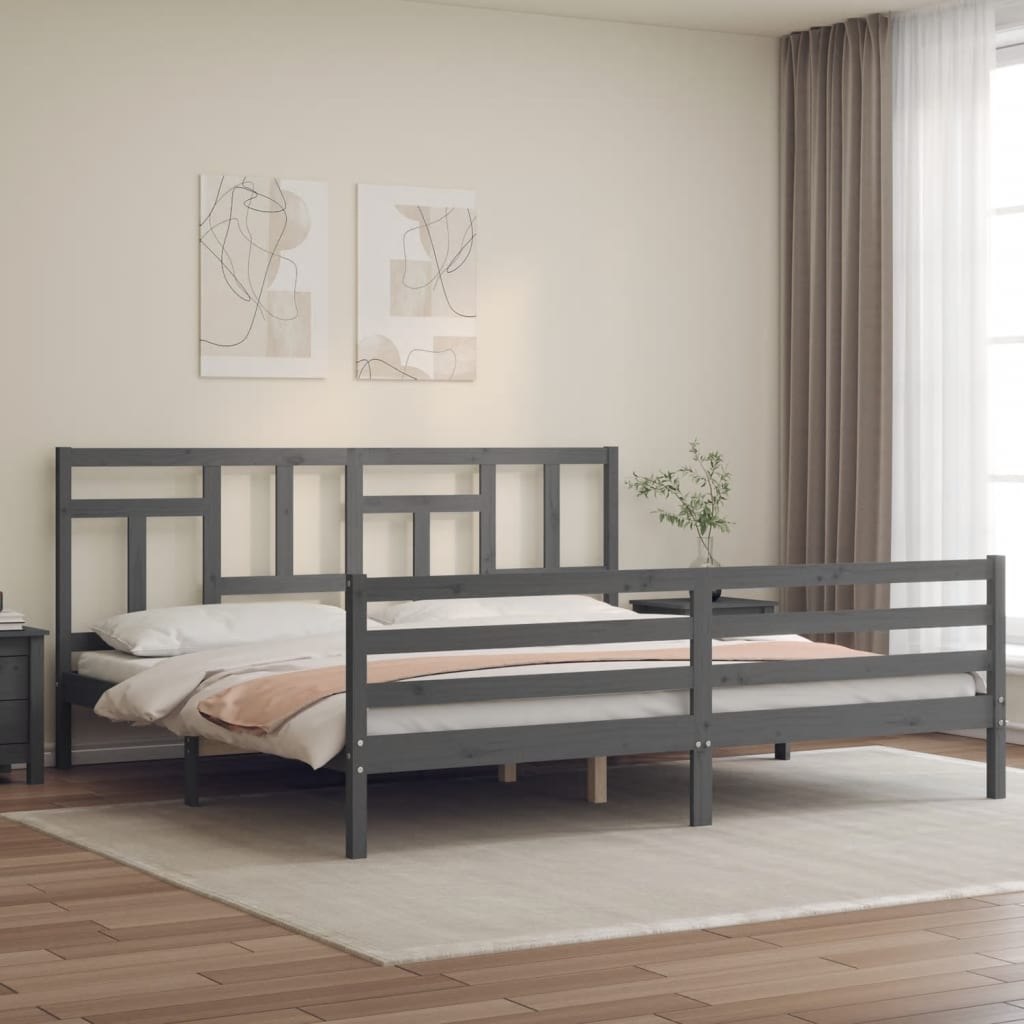 Фото - Ліжко VidaXL Rama łóżka z wezgłowiem, szara, 200x200 cm, lite drewno Lumarko! 